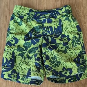Lands' End Tropical Green and Blue Swim Shorts 4 Y